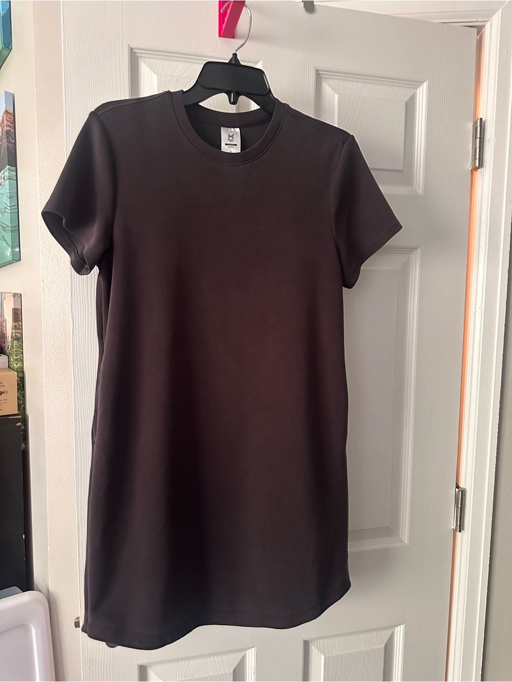 Women's Short Sleeve Crewneck Tee Dress in Dark Brown